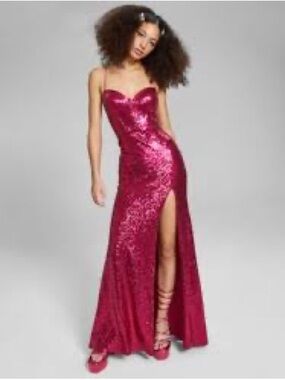 B Darlin Sequin Prom Gown with Thigh Slit